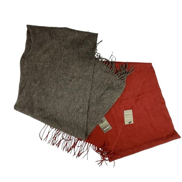 NEW Lot of 2 Jos A Bank Cashmere Scarf Burgundy Gray 12.5x70 Fringe - Picture 1 of 6